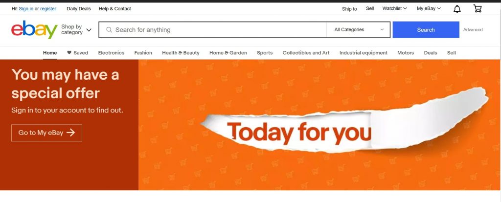 Главная страница eBay. Источник: ebay.com Не одной Россией едины. Какие ещё есть интернет-площадки для онлайн-торговли?
