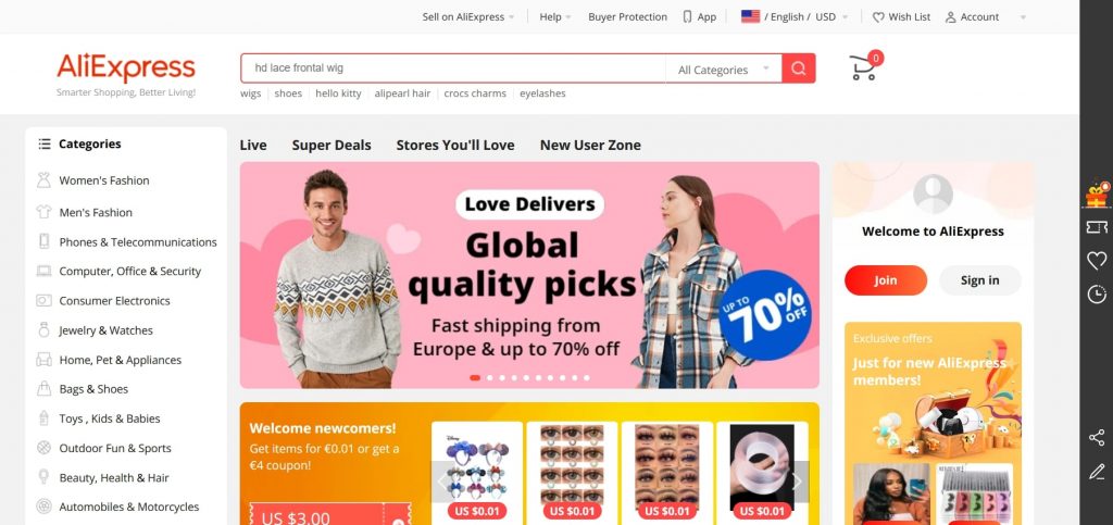 Международная версия сайта Aliexpress. Источник: aliexpress.com Не одной Россией едины. Какие ещё есть интернет-площадки для онлайн-торговли?